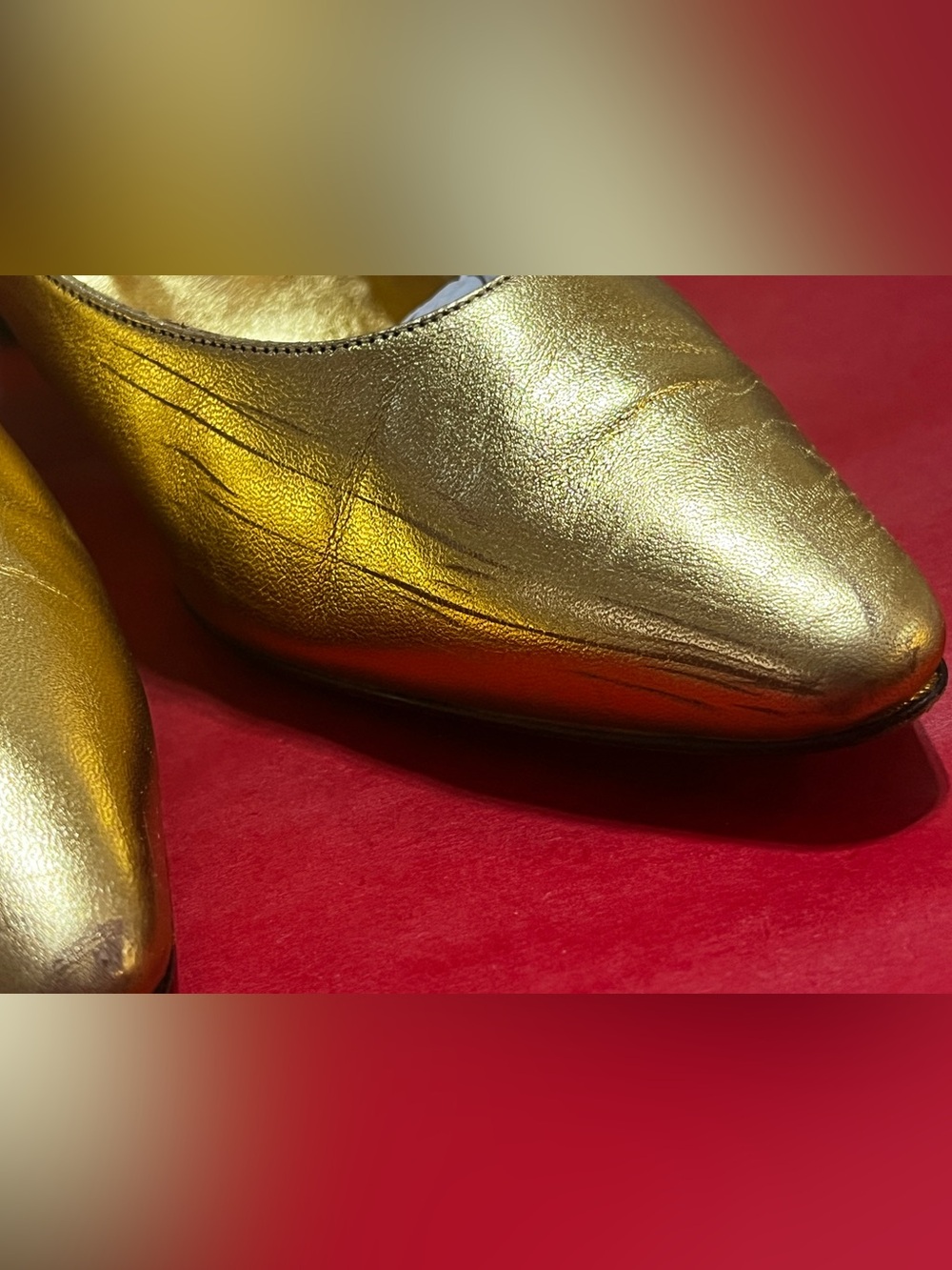 Anne Klein Metallic Gold Pointed-Toe Mid Heels. - Picture 8 of 9